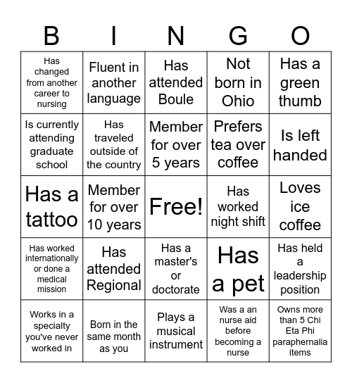 Gamma Eta Retreat 2026 Bingo Card