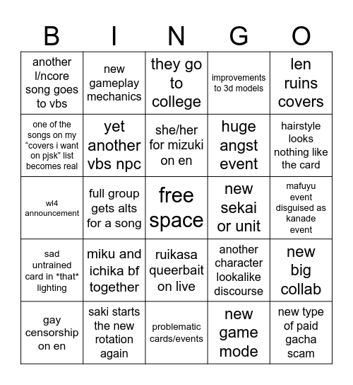 pjsk 2026 predictions Bingo Card