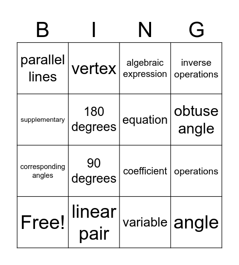 Angle Relationships Bingo Card