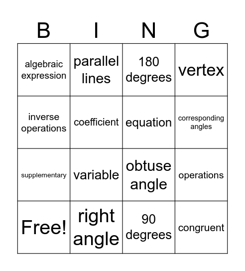 Angle Relationships Bingo Card