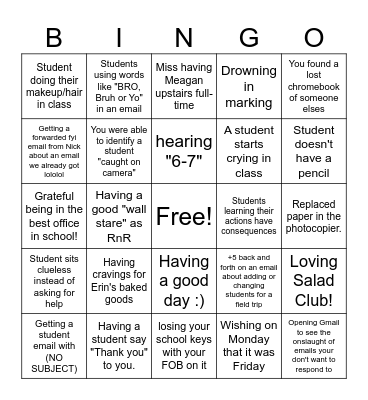 FUN FRIDAY Bingo Card