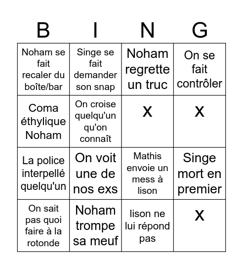 Bingo de la soirée Bingo Card