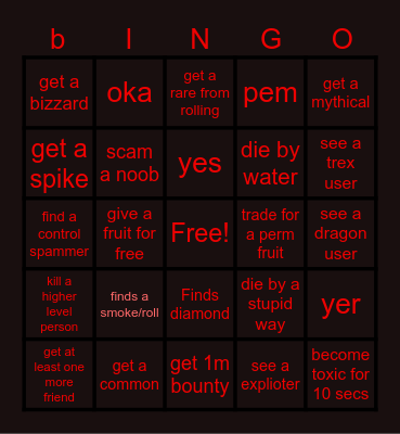 Blox Fruits Bingo Card