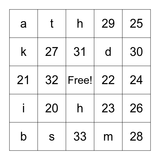 Number and Sound Bingo Card