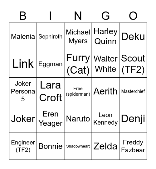 Cosplay Con Bingo Card