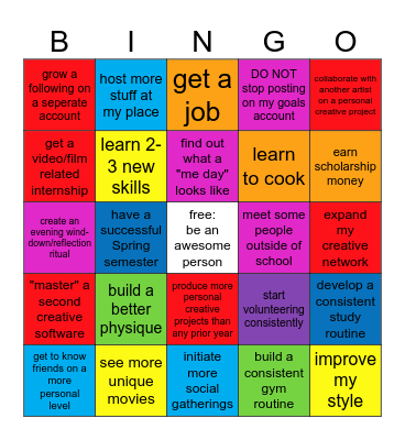 2026 (By September) Goals Bingo Card