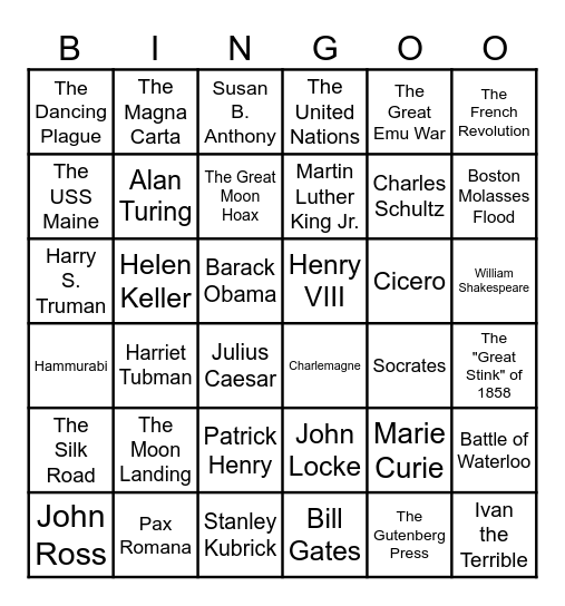 Historical Bingo Card