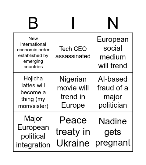 My 2026 Bingo Card