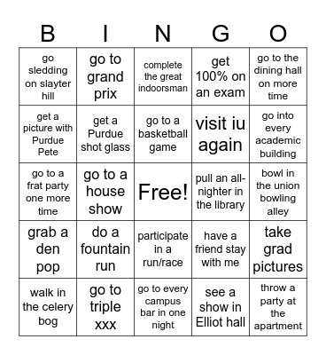 Purdue Pre-Grad Bingo Card