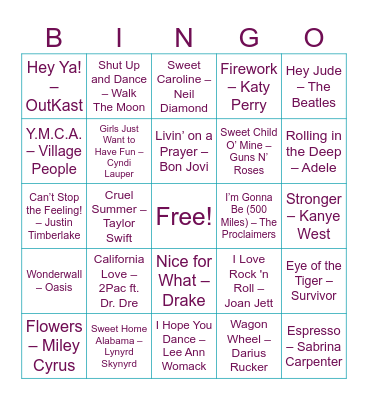 Music Bingo Card