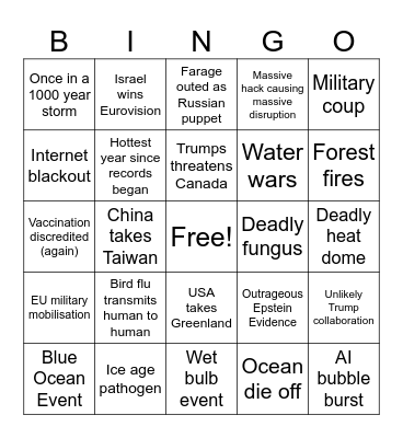 End of the World Bingo Card