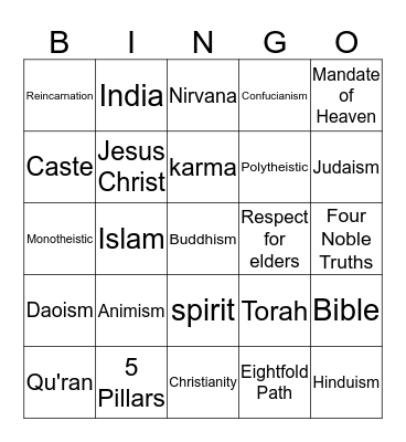 GSRP - Belief System Bingo Card
