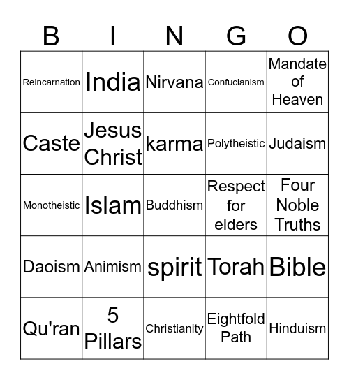 GSRP - Belief System Bingo Card