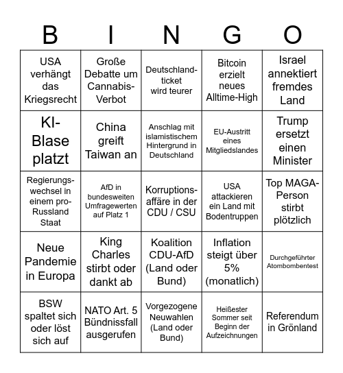 Katastrophen-Bingo 2026 Bingo Card