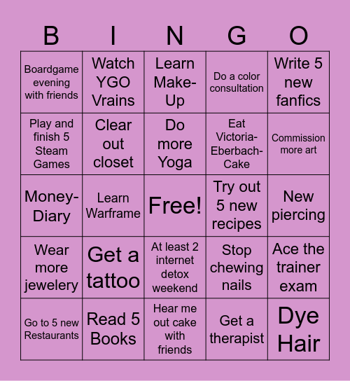 New Year Bingo Card