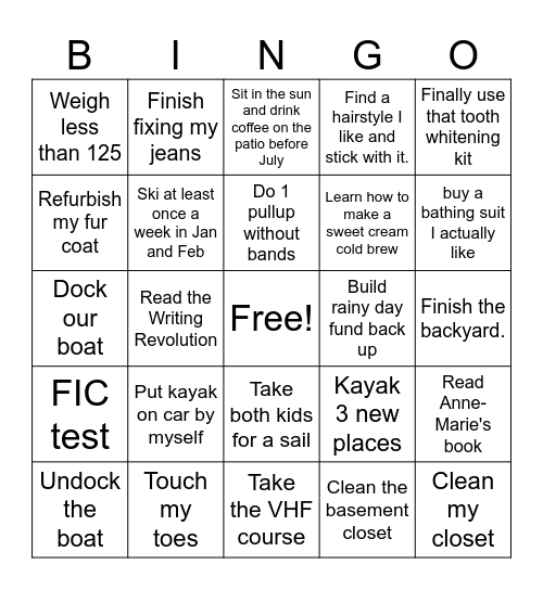 New year's resolutions Bingo Card
