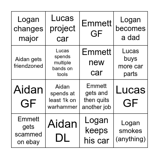 Hooligasm 2026 Bingo Card