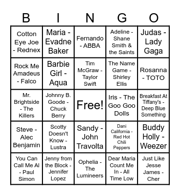 The Name Game Bingo Card