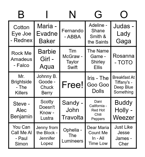 The Name Game Bingo Card