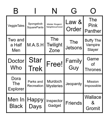 Theme Songs Bingo Card