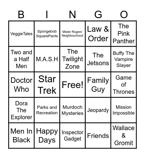 Theme Songs Bingo Card