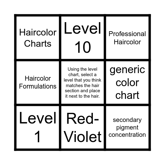 Cosmetology- Haircolor- Hair Levels and Tones Bingo Card