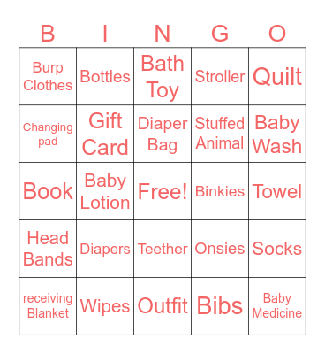 Baby Shower Bingo Card