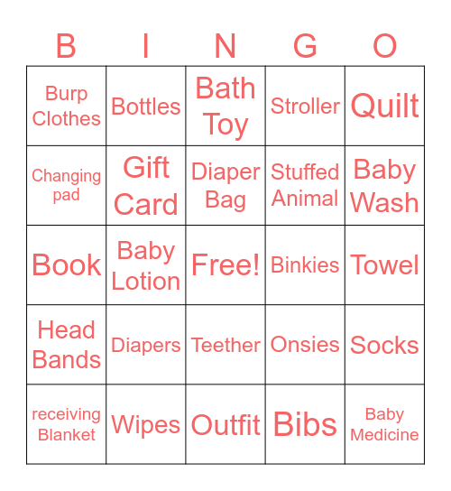 Baby Shower Bingo Card