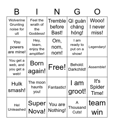 Marvel Rivals Bingo Card