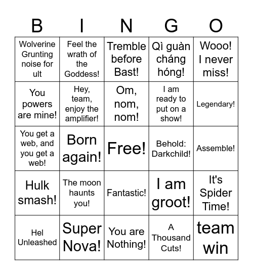 Marvel Rivals Bingo Card