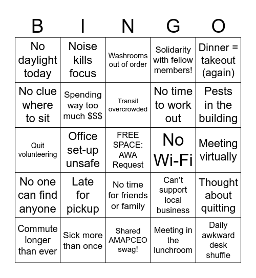 RTO Bingo Card