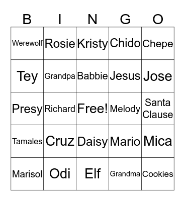 Family Bingo Card