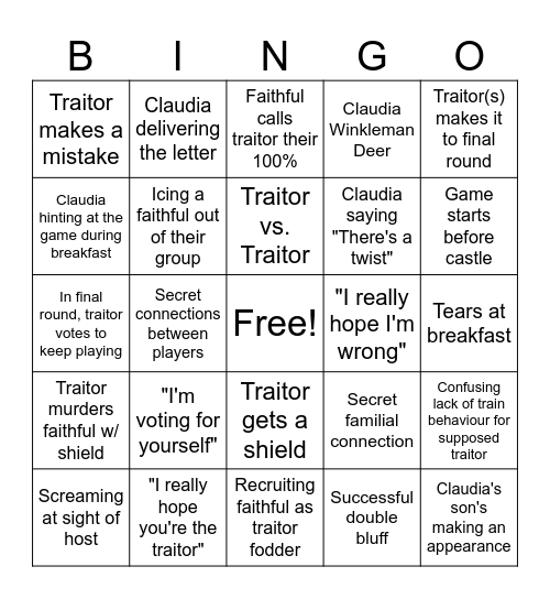 Traitors (UK) Bingo Card