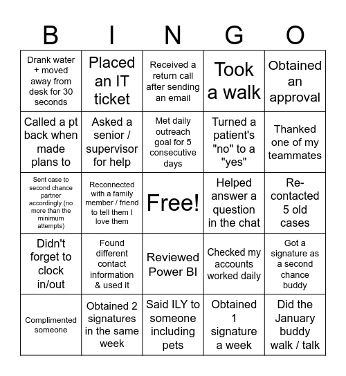 VALID BEWEEN 01/14 - 02/13 Bingo Card