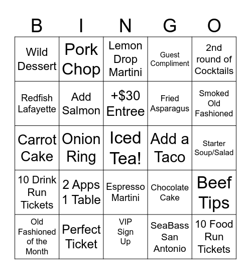 Friday NIGHT Bingo Card