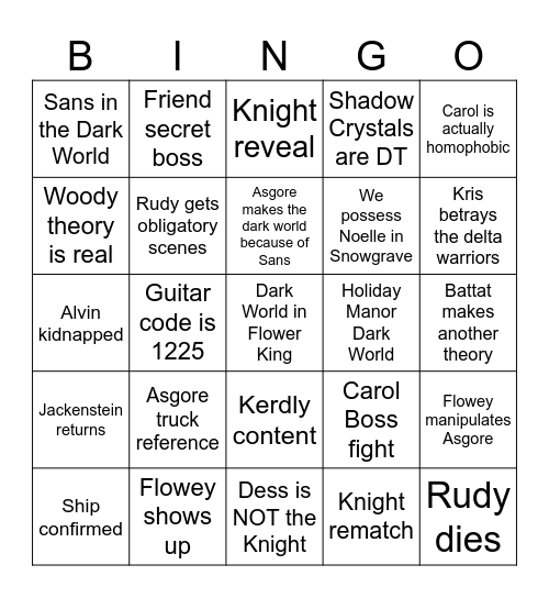 Deltarune Chapter 5 bingo Card