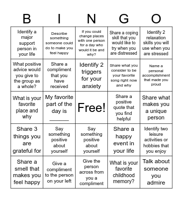 Therapy Bingo Card