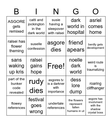 deltarune chapter 5 bingo card Bingo Card