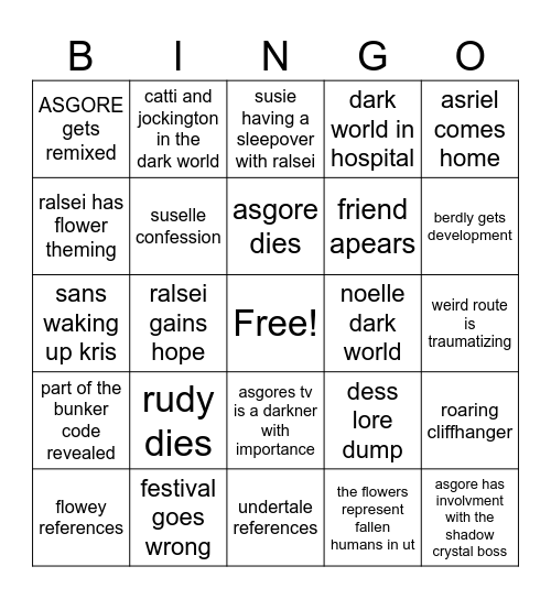 deltarune chapter 5 bingo card Bingo Card