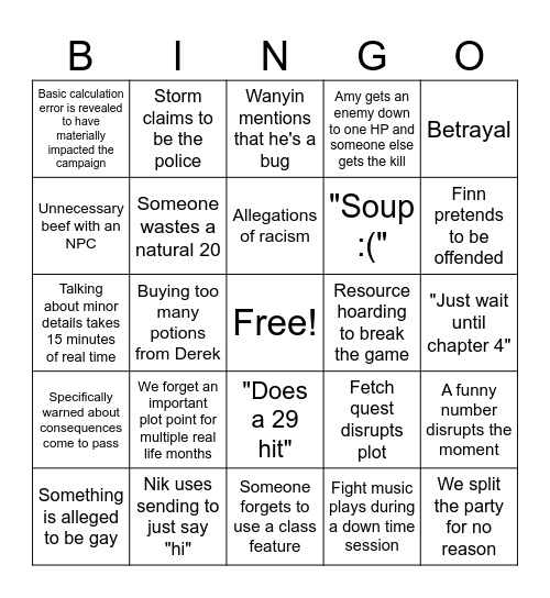 D&D Bingo Card