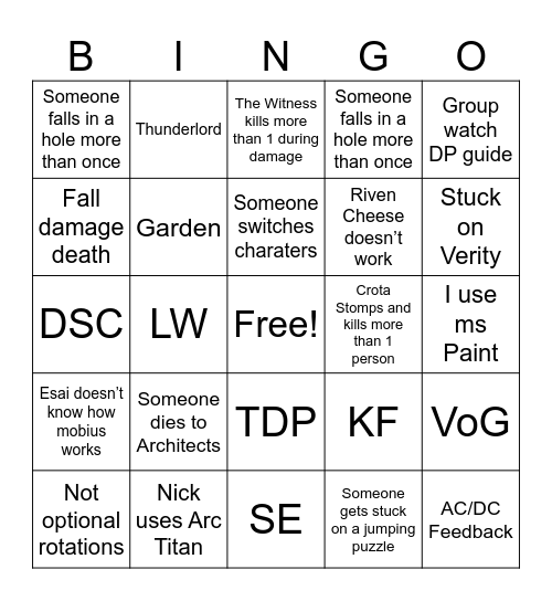Raid night Bingo Card