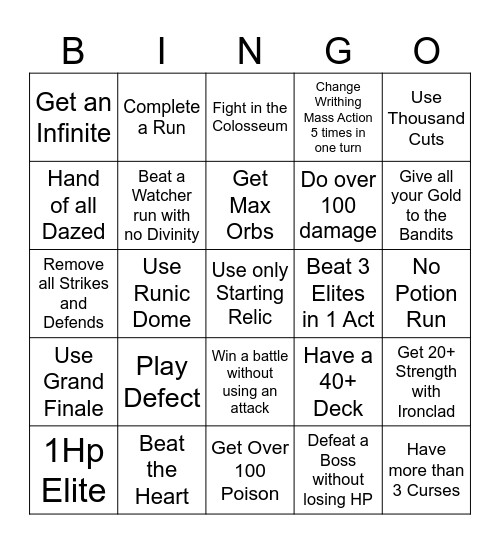 Slay the Spire Bingo Card