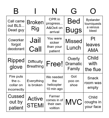 Emergency Healthcare Bingo Card