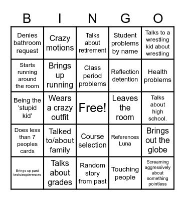 Science Class Bingo Card