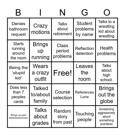 Science Class Bingo Card