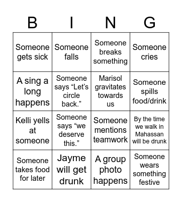 Staff Christmas Party Bingo Card
