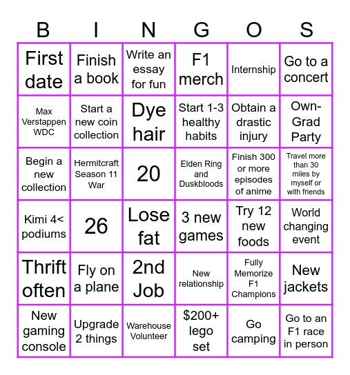 2026 Bingo Card Bingo Card