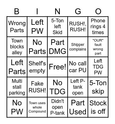 Lordco Bingo Card