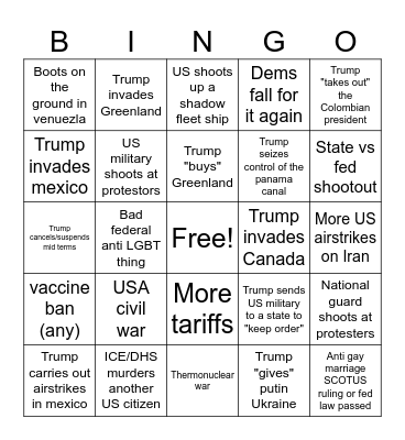 Trumpistan Bingo Card