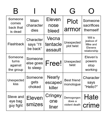Stranger Things Season 5 Bingo Card